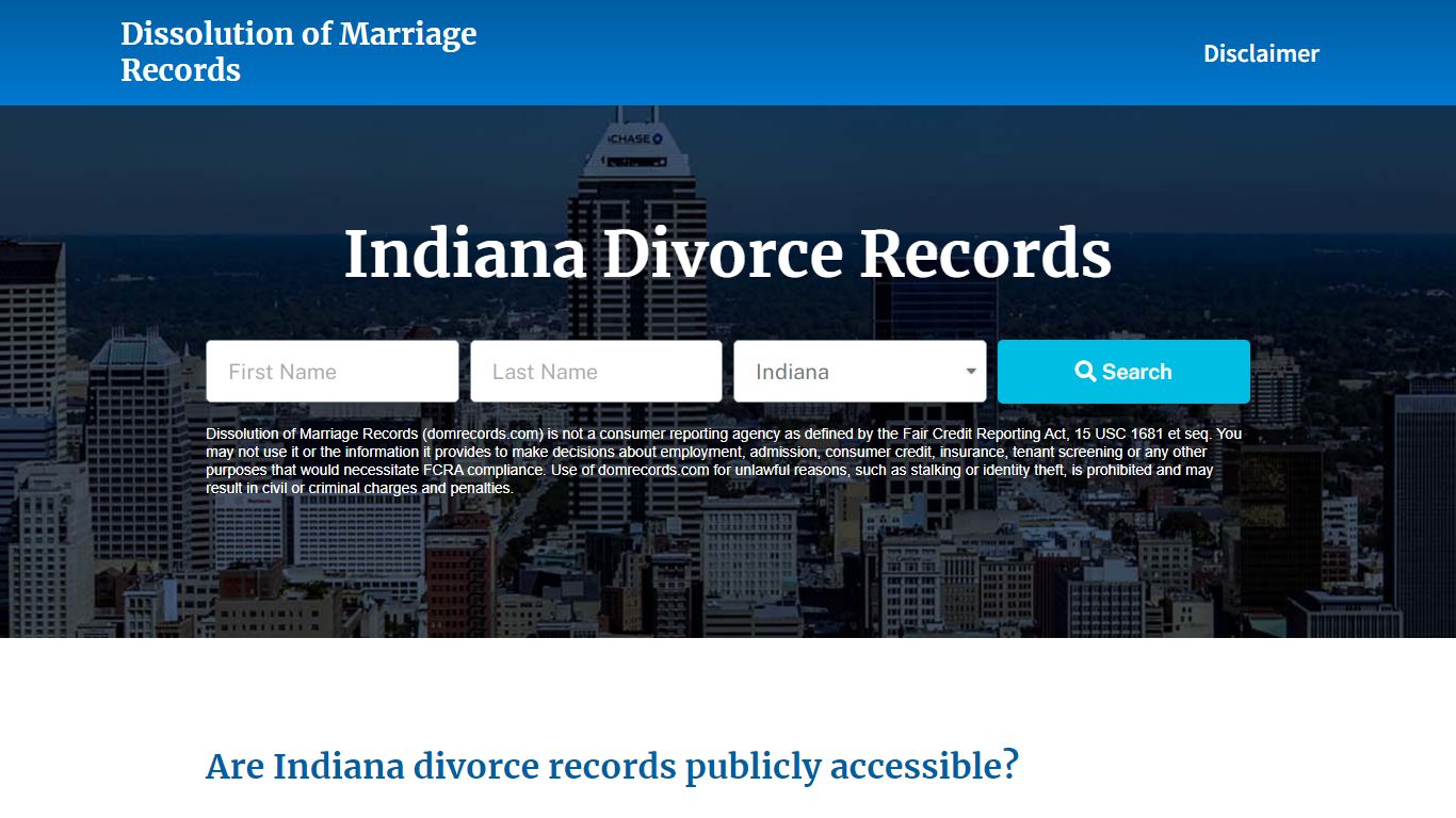 Indiana Divorce Records - Dissolution of Marriage Records